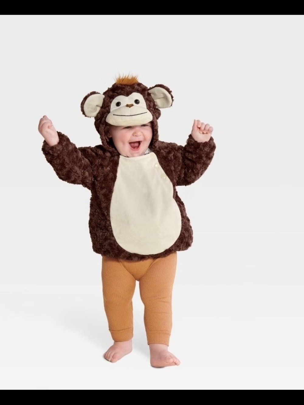12-18 Month Baby Monkey Plush Hallowewn Costume Hoodie - Brown & Cream - Picture 1 of 8